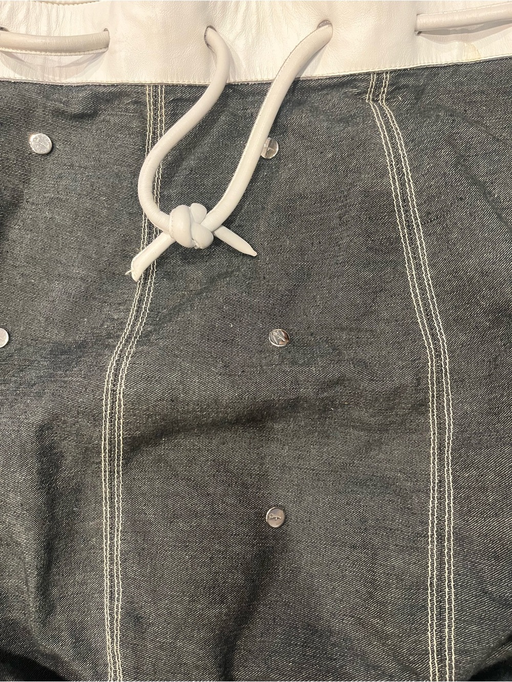 Vintage Salvatore Ferragamo denim bucket bag with White leather trim